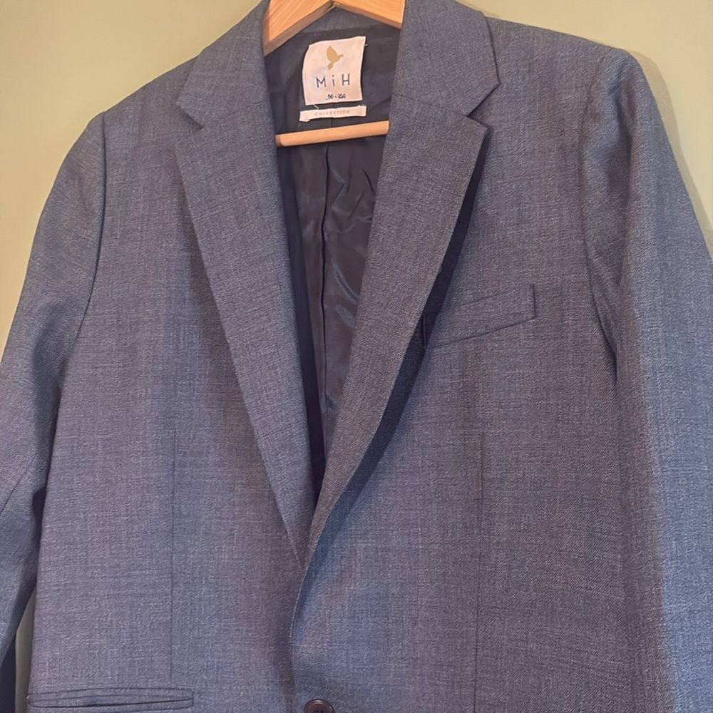 Mih Limited Collection Blazer Navy Grey 100% Wool Blazer Academia Sz L - Picture 3 of 7